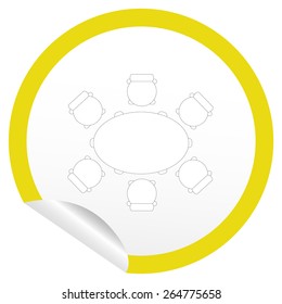 Flat chair and table icon on sticker for floor plan outline. Line editable EPS10 vector furniture illustration. View from above