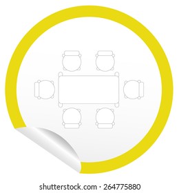 Flat chair and table icon on sticker for floor plan outline. Line editable EPS10 vector furniture illustration. View from above