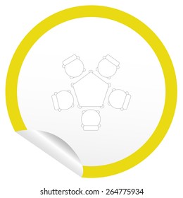 Flat chair and table icon on sticker for floor plan outline. Line editable EPS10 vector furniture illustration. View from above