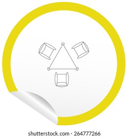 Flat chair and table icon on sticker for floor plan outline. Line editable EPS10 vector furniture illustration. View from above