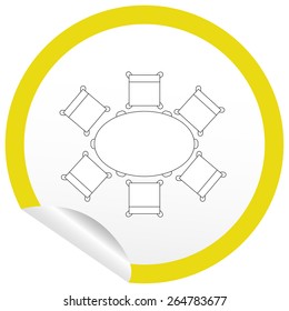 Flat chair and table icon on sticker for floor plan outline. Line editable EPS10 vector furniture illustration. View from above