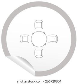 Flat chair and table icon on sticker for floor plan outline. Line editable EPS10 vector furniture illustration. View from above