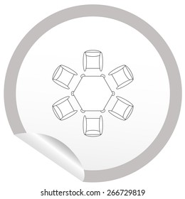 Flat chair and table icon on sticker for floor plan outline. Line editable EPS10 vector furniture illustration. View from above
