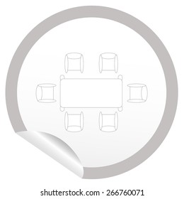 Flat chair and table icon on sticker for floor plan outline. Line editable EPS10 vector furniture illustration. View from above