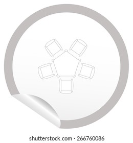 Flat chair and table icon on sticker for floor plan outline. Line editable EPS10 vector furniture illustration. View from above