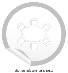 Flat chair and table icon on sticker for floor plan outline. Line editable EPS10 vector furniture illustration. View from above