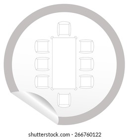 Flat chair and table icon on sticker for floor plan outline. Line editable EPS10 vector furniture illustration. View from above