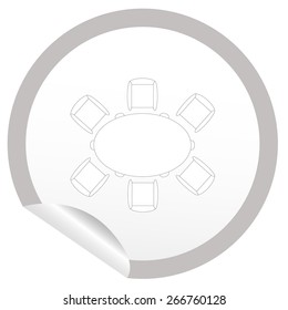 Flat chair and table icon on sticker for floor plan outline. Line editable EPS10 vector furniture illustration. View from above