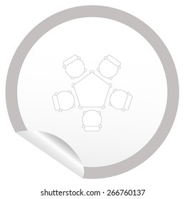 Flat chair and table icon on sticker for floor plan outline. Line editable EPS10 vector furniture illustration. View from above