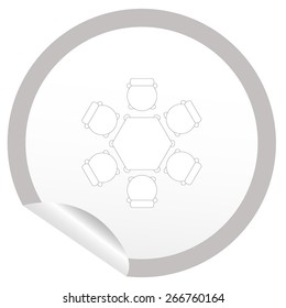 Flat chair and table icon on sticker for floor plan outline. Line editable EPS10 vector furniture illustration. View from above