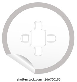 Flat chair and table icon on sticker for floor plan outline. Line editable EPS10 vector furniture illustration. View from above