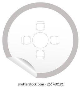 Flat chair and table icon on sticker for floor plan outline. Line editable EPS10 vector furniture illustration. View from above