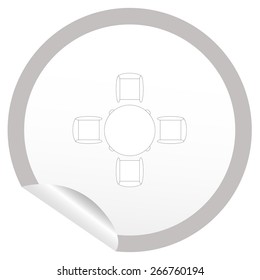 Flat chair and table icon on sticker for floor plan outline. Line editable EPS10 vector furniture illustration. View from above