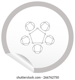 Flat chair and table icon on sticker for floor plan outline. Line editable EPS10 vector furniture illustration. View from above