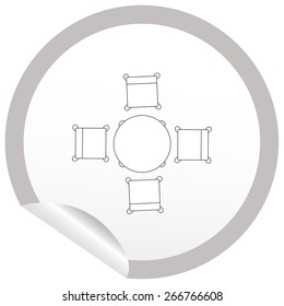 Flat chair and table icon on sticker for floor plan outline. Line editable EPS10 vector furniture illustration. View from above