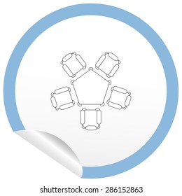 Flat chair and table icon on sticker for floor plan outline. Line editable EPS10 vector furniture illustration. View from above