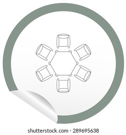 Flat chair and table icon on sticker for floor plan outline. Line editable EPS10 vector furniture illustration. View from above