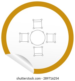 Flat chair and table icon on sticker for floor plan outline. Line editable EPS10 vector furniture illustration. View from above