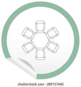 Flat chair and table icon on sticker for floor plan outline. Line editable EPS10 vector furniture illustration. View from above