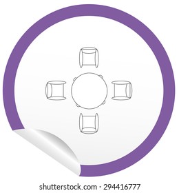 Flat chair and table icon on sticker for floor plan outline. Line editable EPS10 vector furniture illustration. View from above
