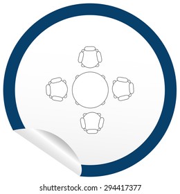 Flat chair and table icon on sticker for floor plan outline. Line editable EPS10 vector furniture illustration. View from above