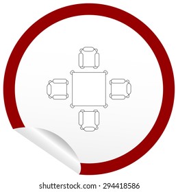 Flat chair and table icon on sticker for floor plan outline. Line editable EPS10 vector furniture illustration. View from above