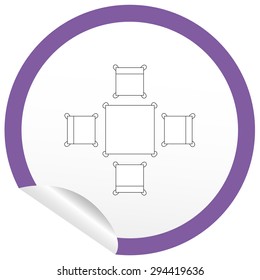 Flat chair and table icon on sticker for floor plan outline. Line editable EPS10 vector furniture illustration. View from above 