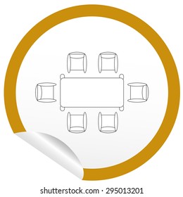 Flat chair and table icon on sticker for floor plan outline. Line editable EPS10 vector furniture illustration. View from above