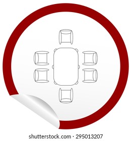 Flat chair and table icon on sticker for floor plan outline. Line editable EPS10 vector furniture illustration. View from above