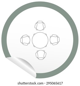 Flat chair and table icon on sticker for floor plan outline. Line editable EPS10 vector furniture illustration. View from above