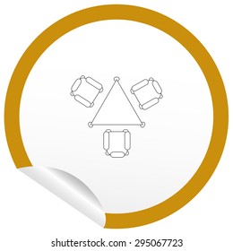 Flat chair and table icon on sticker for floor plan outline. Line editable EPS10 vector furniture illustration. View from above