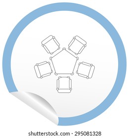 Flat chair and table icon on sticker for floor plan outline. Line editable EPS10 vector furniture illustration. View from above