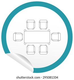 Flat chair and table icon on sticker for floor plan outline. Line editable EPS10 vector furniture illustration. View from above