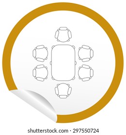 Flat chair and table icon on sticker for floor plan outline. Line editable EPS10 vector furniture illustration. View from above
