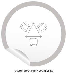 Flat chair and table icon on sticker for floor plan outline. Line editable EPS10 vector furniture illustration. View from above
