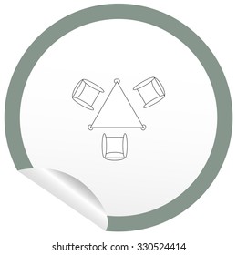 Flat chair and table icon on sticker for floor plan outline. Line editable EPS10 vector furniture illustration. View from above