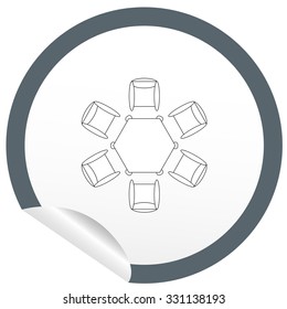 Flat chair and table icon on sticker for floor plan outline. Line editable EPS10 vector furniture illustration. View from above
