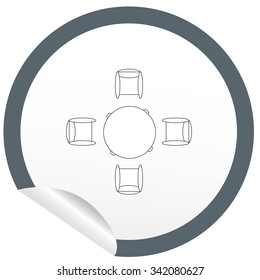 Flat chair and table icon on sticker for floor plan outline. Line editable EPS10 vector furniture illustration. View from above