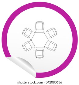 Flat chair and table icon on sticker for floor plan outline. Line editable EPS10 vector furniture illustration. View from above
