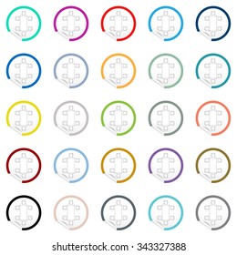 Flat chair and table icon on sticker for floor plan outline. Line editable EPS10 vector furniture illustration. View from above