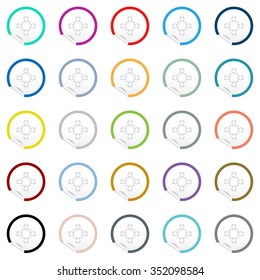 Flat chair and table icon on sticker for floor plan outline. Line editable EPS10 vector furniture illustration. View from above