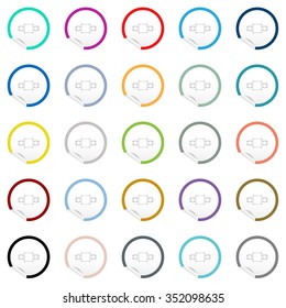 Flat chair and table icon on sticker for floor plan outline. Line editable EPS10 vector furniture illustration. View from above