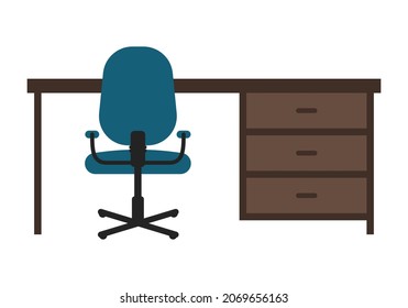 Flat chair and table for work in office with wooden classic table and modern chair furniture icon set vector