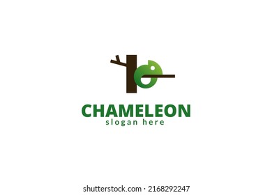 Flat chameleon logo design template vector