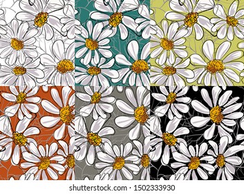 Flat chamomile for concept design. Seamless vector texture. Seamless pattern. Vector flat design. Modern chamomile, great design for any purposes