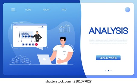 Flat character analysis people for report design. Vector illustration. Finance isometric.
