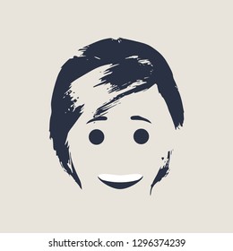 Flat character. Avatars with eyes. Smiling happy girl. Happy emotions.
