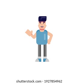 Flat character blue say hello illustration