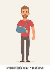 Flat Character with Broken Arm. Vector Illustration