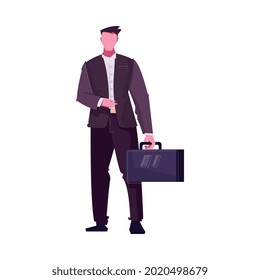 Carácter plano del hombre de negocios con ilustración portadora de maletín